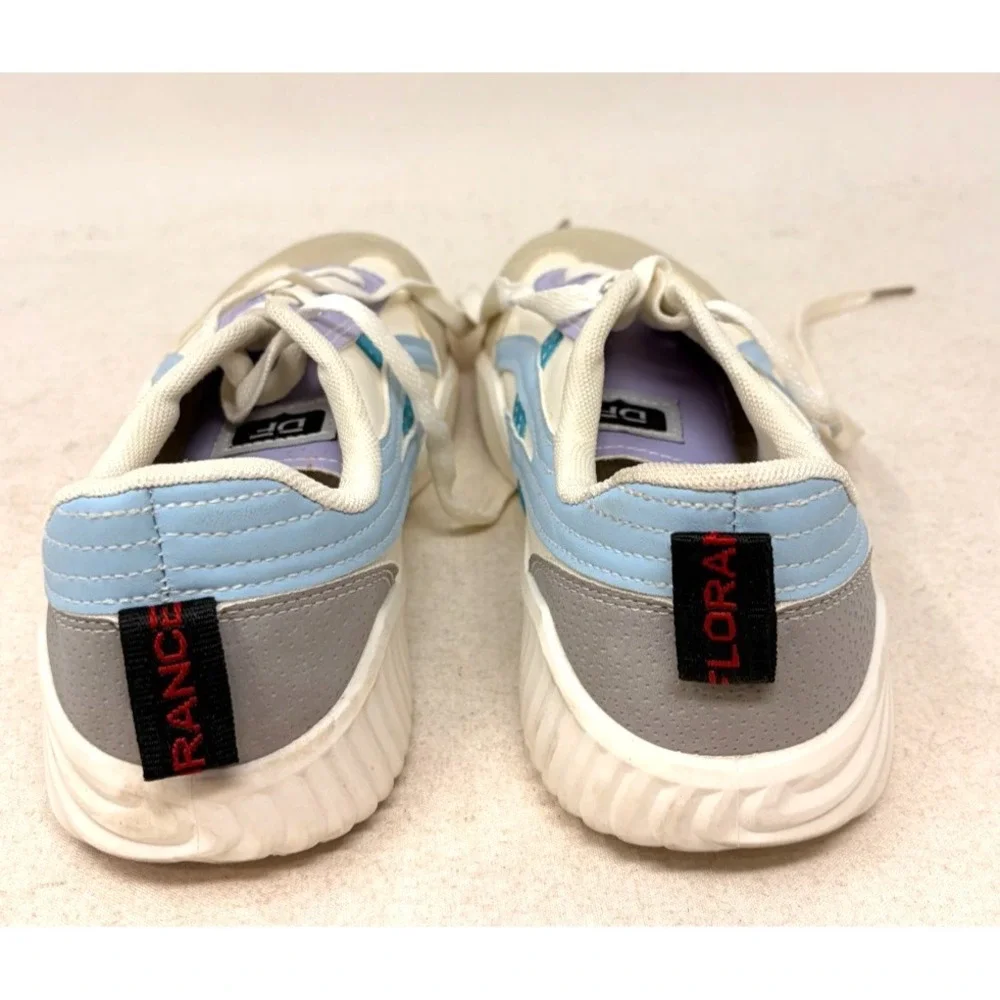 De Florence Women's Platform Sneakers White Blue Purple Lace Up Shoes Size 39